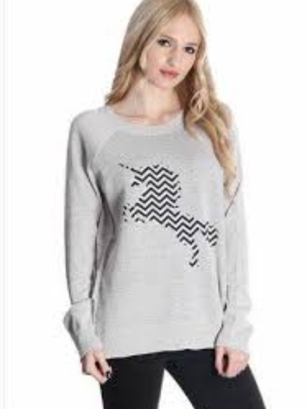 BOGO FREE, Unicorn black & white zigzag print grey sweater, Medium